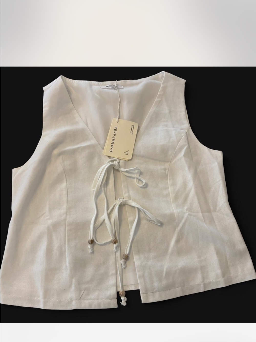 PepperMayo White Tie-Front Sleeveless vest Top